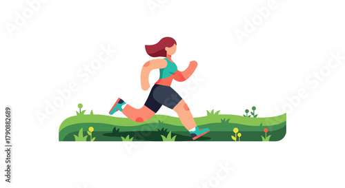 Animated Illustration Of A Girl Executing A Run In Nature At The Sunrise Or Sunset
