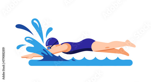 Athlete Swimming in the Animated Style, Minimalist Illustration on the Black Backdrop