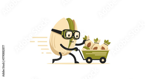 Animated Nut Character Delivers Cart Loaded With Parcels Fast And Efficiently