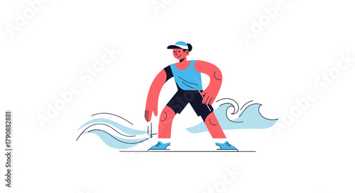 Athlete Surfing on Stylized Waves with Dynamic Style and Vibrant Colors