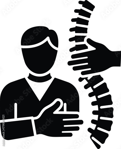 Silhouette of person with hands on spine and another hand touching spine back human