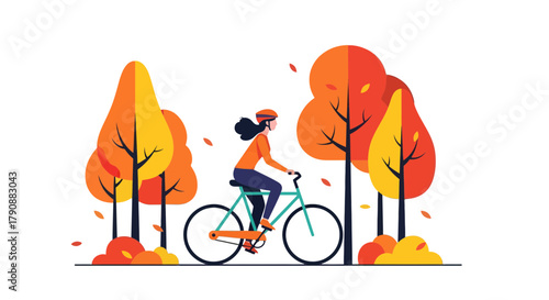 Autumn Bicycle Ride Scenic Illustration Depicting Serene Cycling in Colorful Forest Setting