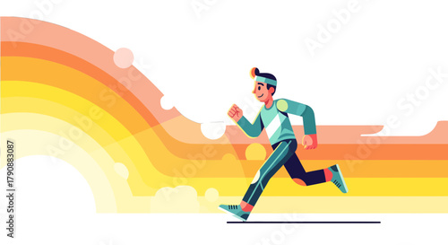 Animated Runner Racing Towards The Horizon With Bright, Energetic, And Dynamic Colors