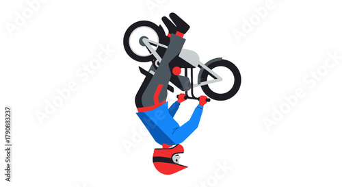 Animated Stunt Cyclist Performing Acrobatic Maneuver Against a Dark Background