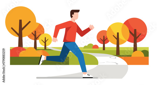 Autumn Run: A Dynamic Illustration Featuring a Person Jogging Through a Park