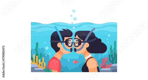 Aquatic Romance: Underwater Kiss Depicting Affection and Romantic Connection