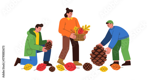 Autumnal Gathering Depicting Fellowship And Nature's Abundance with People and Foliage