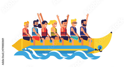 Banana Boat Adventure: Excitement and Joyful Fun on the Water with Enthusiastic Tourists