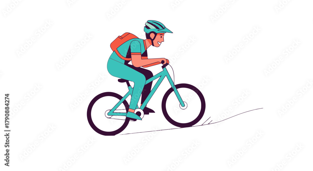 Fototapeta premium Bicyclist In Action, Riding Bike Energetically, Joyful Person On A Journey
