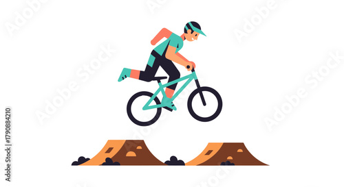 Bicyclist Executing a Bold Jump Over a Ramp with Vivid Color and Black Background