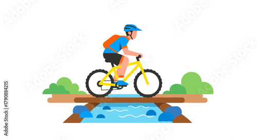 Bicyclist Crossing Bridge Over Water Illustrating Adventure and Active Outdoor Lifestyle