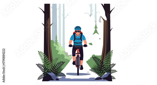 Bicyclist Enjoys Leisurely Ride Through The Lush Forest, Outdoors Adventure