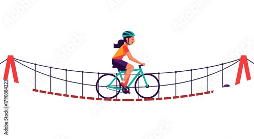 Bicyclist Crossing Bridge Against Dark Background: Conceptualized Action and Graphic Design
