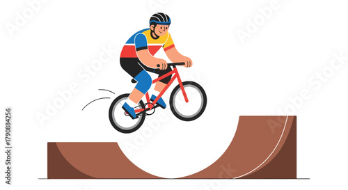 Bicyclist Executing a Skillful Jump on a Ramp in Action Against Black Background