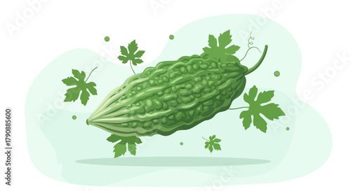 Bitter Gourd in Artistic Style, Green and Fresh, A Vegetable Illustration