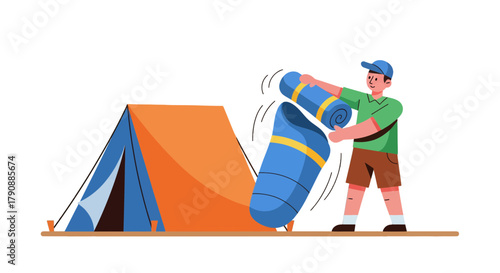 Camping Adventure Illustration Featuring Tents and Outdoor Activities In The Nature