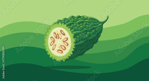 Bitter Melon Illustration On Animated Background Green Tones Suitable For Recipes Or Healthy Diet