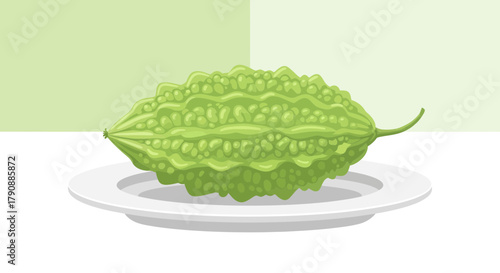 Bitter Melon Resting Gracefully on a Simple Plate in a Studio Shot