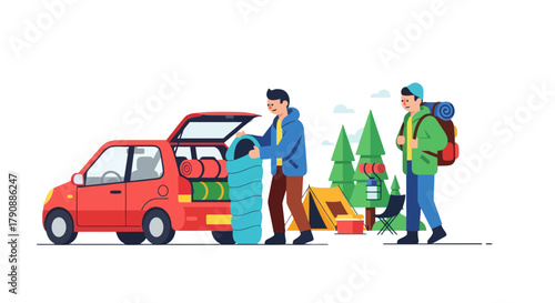 Camping Adventure Vector Illustration: Preparing For An Adventurous Outdoor Expedition