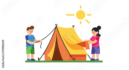 Camping Adventure Under The Sun With Couple And Tent For Outdoor Living