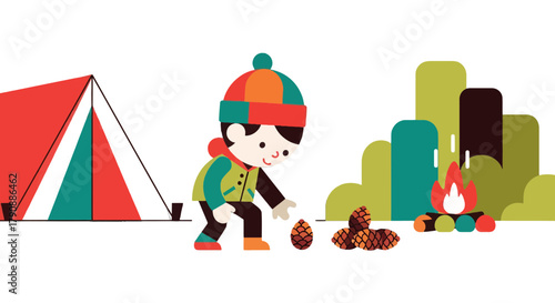 Camping Adventure: A Vibrant Illustration Of A Child's Outdoor Exploration and Discovery