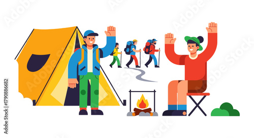 Camping Enthusiasts Enjoying Time in Nature and Exploring Outdoor Adventures