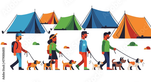 Camping Adventure: Friends and Their Dogs Enjoying a Beautiful Outdoor Expedition