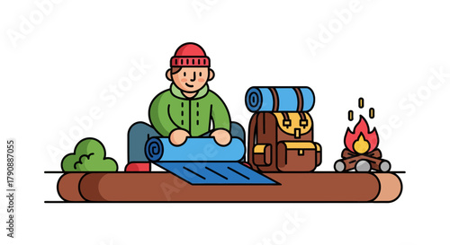 Camping Preparation: A Person Rolling Out a Sleeping Pad, Ready to Relax and Enjoy the Outdoors