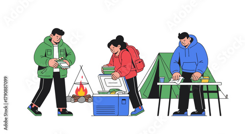 Camping Adventure: Friends Prepare For An Overnight Stay In The Great Outdoors