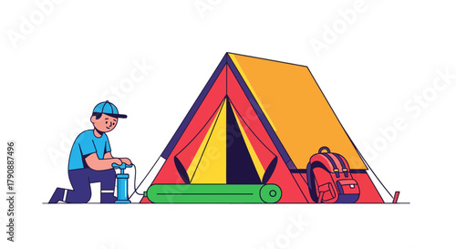 Camping Adventure Illustration Depicting Preparation for a Leisurely Outdoor Experience