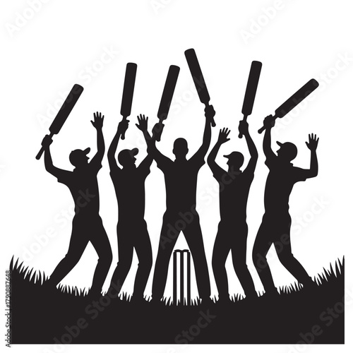 Silhouette of cricket team celebrating victory vector illustration for sport concept