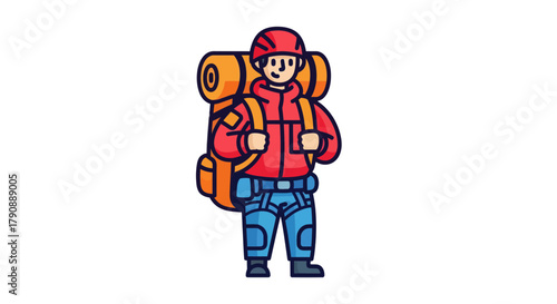 Cartoon Adventurer Depicted Ready To Embark On An Outdoor Hiking Expedition