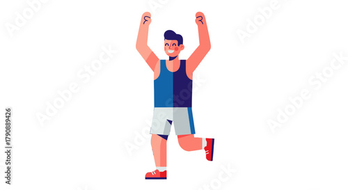 Cartoon Athlete Celebrating Victory, Joyful Man in Sportswear, Dark Background
