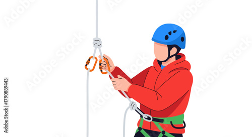 Cartoon Illustration Of Climber With Protective Gear Practicing On Black Background