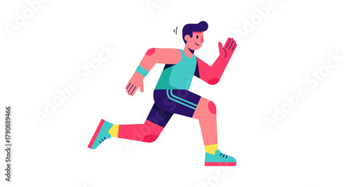 Cartoon Athlete Running on Black Backdrop Depicting Sports and Competitive Vigor