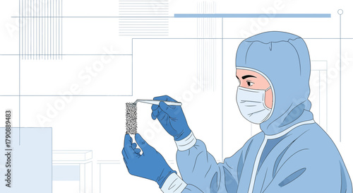 Illustration depicting a scientist examining a sample in a cleanroom environment meticulously
