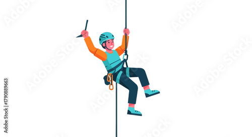 Cartoon Illustration Showing An Individual Climbing A Rope With Protective Gear