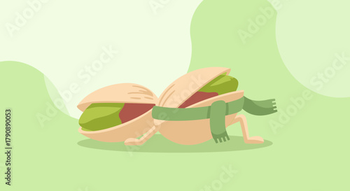 Cartoon Nuts Relaxing With Scarf, Depicting Relaxation And Nutritious Snack Concept