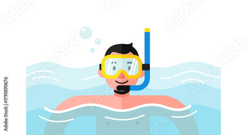Cartoon Diver With Snorkel Floating in the Relaxing Water for Underwater Exploration