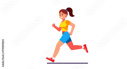 Cartoon Runner: Energetic Female Athlete Sprinting in Dynamic, Animated, and Sporty Style
