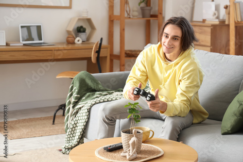 Young man playing video gam...