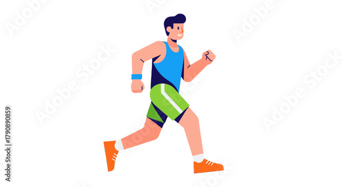 Cartoon Runner in Athletic Apparel on a Black Background Vector Illustration