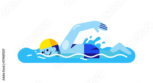 Cartoon Swimmer Gracefully Moving Through Water With A Cheerful Expression