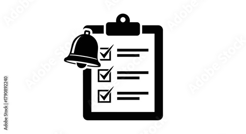 A black clipboard with a bell and completed checklist items shown