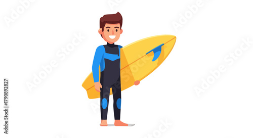 Cheerful Surfer Standing Proud Holding His Wave Riding Surfboard Ready To Enjoy The Sea