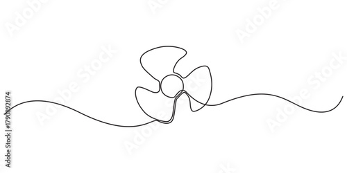 Electric fan continuous one line drawing. Single line draw of fan. Continuous one line draw design graphic vector illustration.