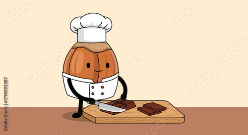Chef Almond Prepares Chocolate, Culinary Fun for Food Lovers, Cute Vector Design