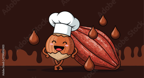 Chef Hazelnut Delights: A Cartoonish Cocoa Pod and Chocolate Drizzle Theme