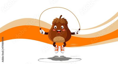 Cartoonish Nut Character Jumping Rope Depicting Fitness and A Playful Activity