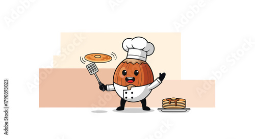 Chef Pancake Character Delightfully Tossing A Pancake With Joyful Culinary Expression